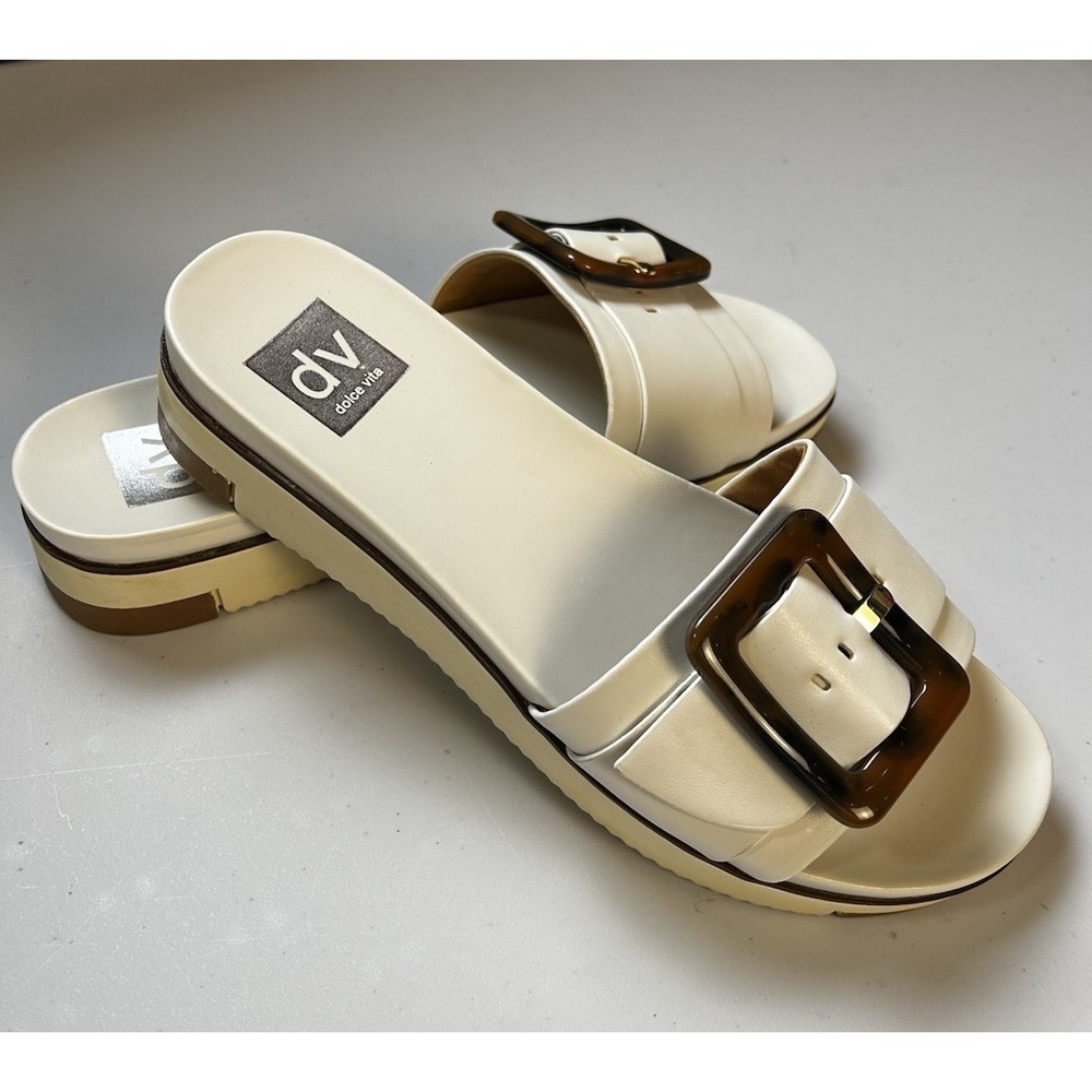 DV By Dolce Vita White Caster Sandal with Tortoise shell buckle size 9